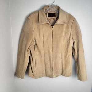 Siena Suede Leather Tan Biker Style Zip Up Jacket Women's Size XL